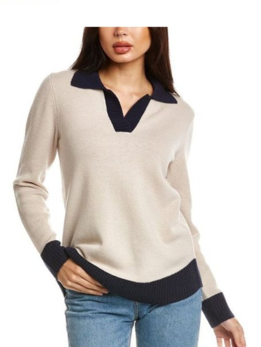 Sail To Sable Wool Johnny Collar Polo Sweater Colorblock